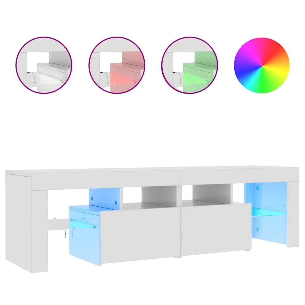TV Cabinet RGB LED Lights Modern Storage Unit 140cm High Gloss White