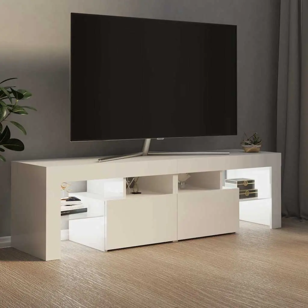 TV Cabinet RGB LED Lights Modern Storage Unit 140cm High Gloss White