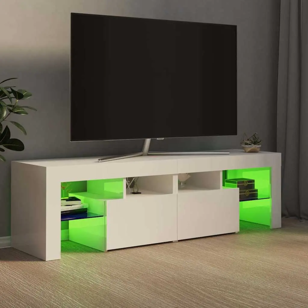 TV Cabinet RGB LED Lights Modern Storage Unit 140cm High Gloss White
