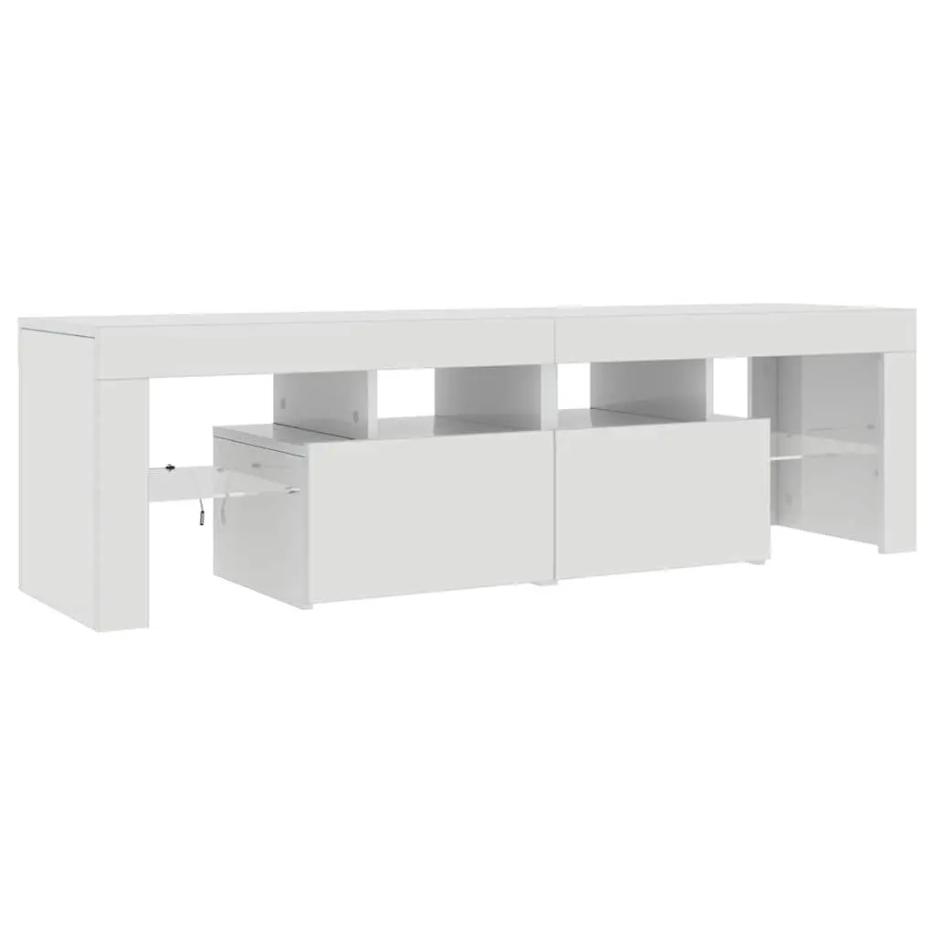 TV Cabinet RGB LED Lights Modern Storage Unit 140cm High Gloss White