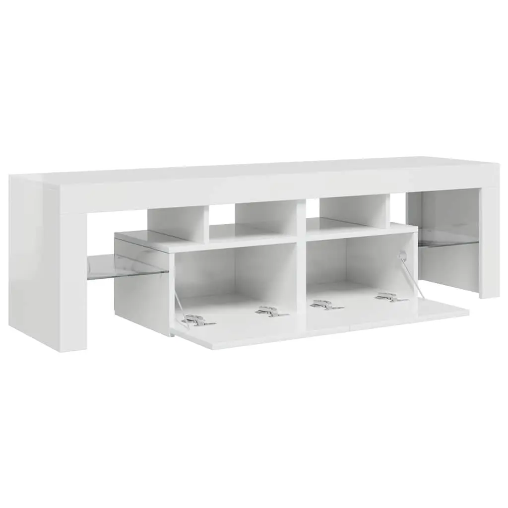 TV Cabinet RGB LED Lights Modern Storage Unit 140cm High Gloss White