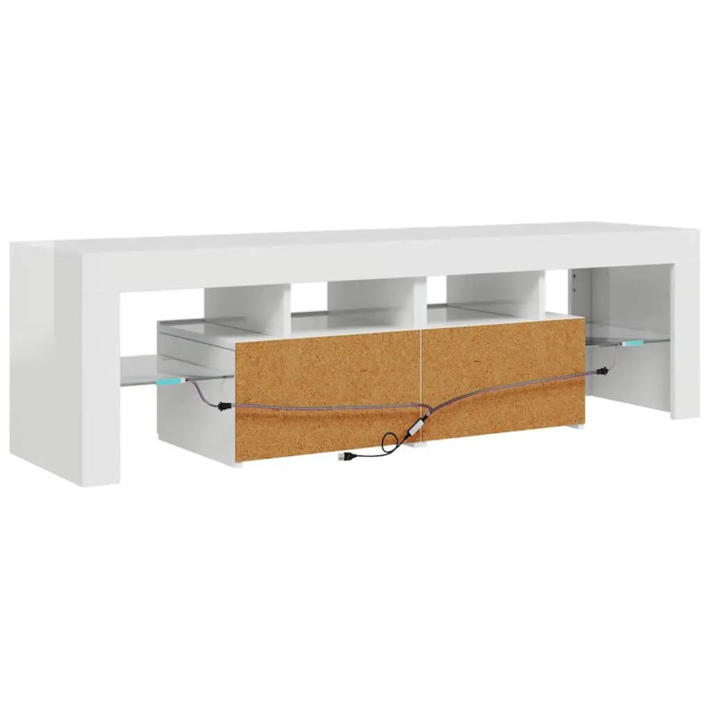 TV Cabinet RGB LED Lights Modern Storage Unit 140cm High Gloss White