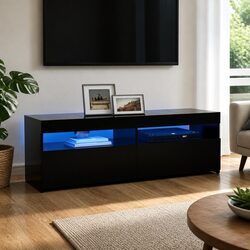 Reliable Black TV Cabinet with Ample Storage and RGB Lights