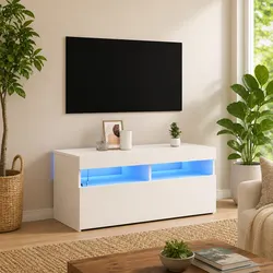 White TV Cabinet with RGB Lights, Durable and Practical