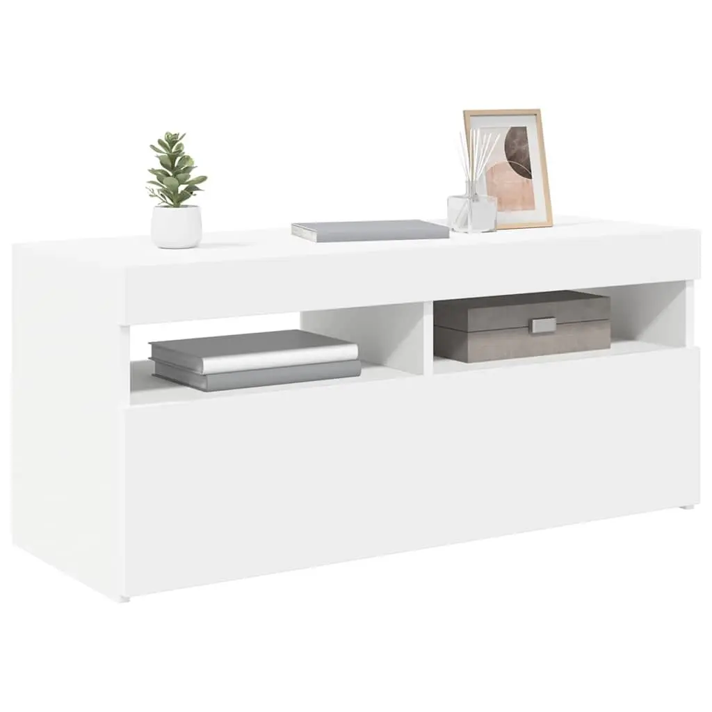TV Cabinet Media Storage 90x35x40 cm White with RGB LED Lights