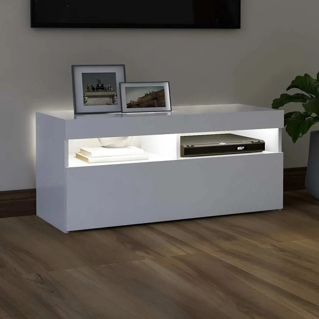 TV Cabinet Media Storage 90x35x40 cm White with RGB LED Lights