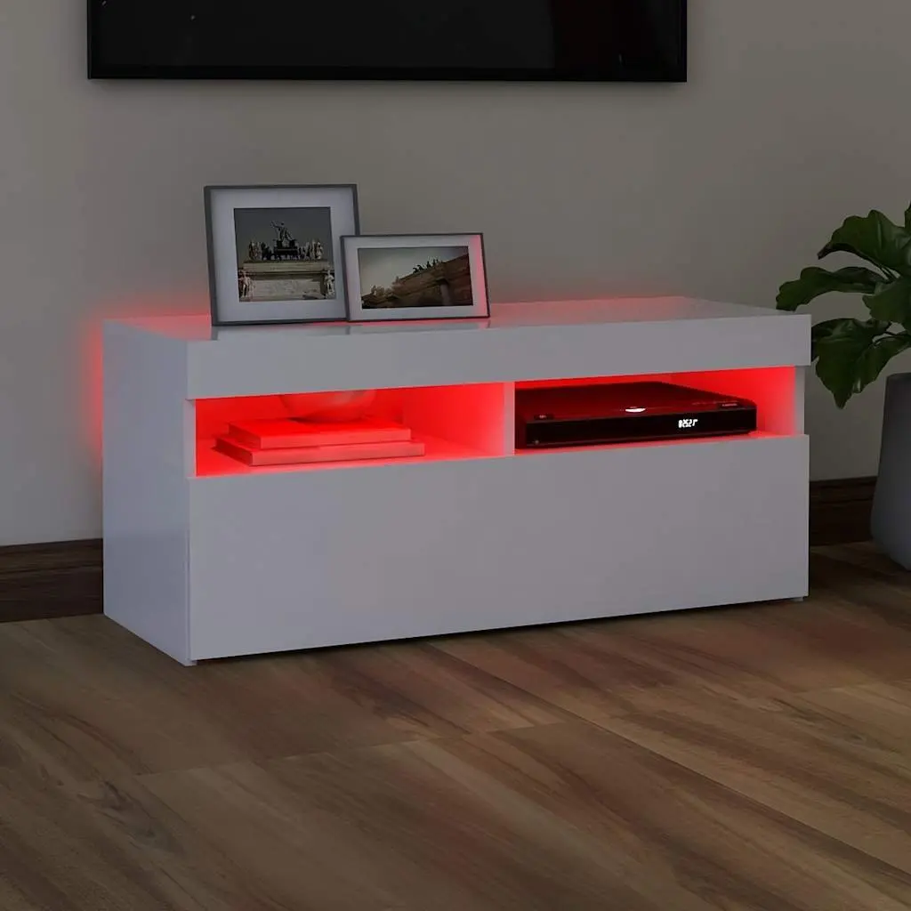 TV Cabinet Media Storage 90x35x40 cm White with RGB LED Lights
