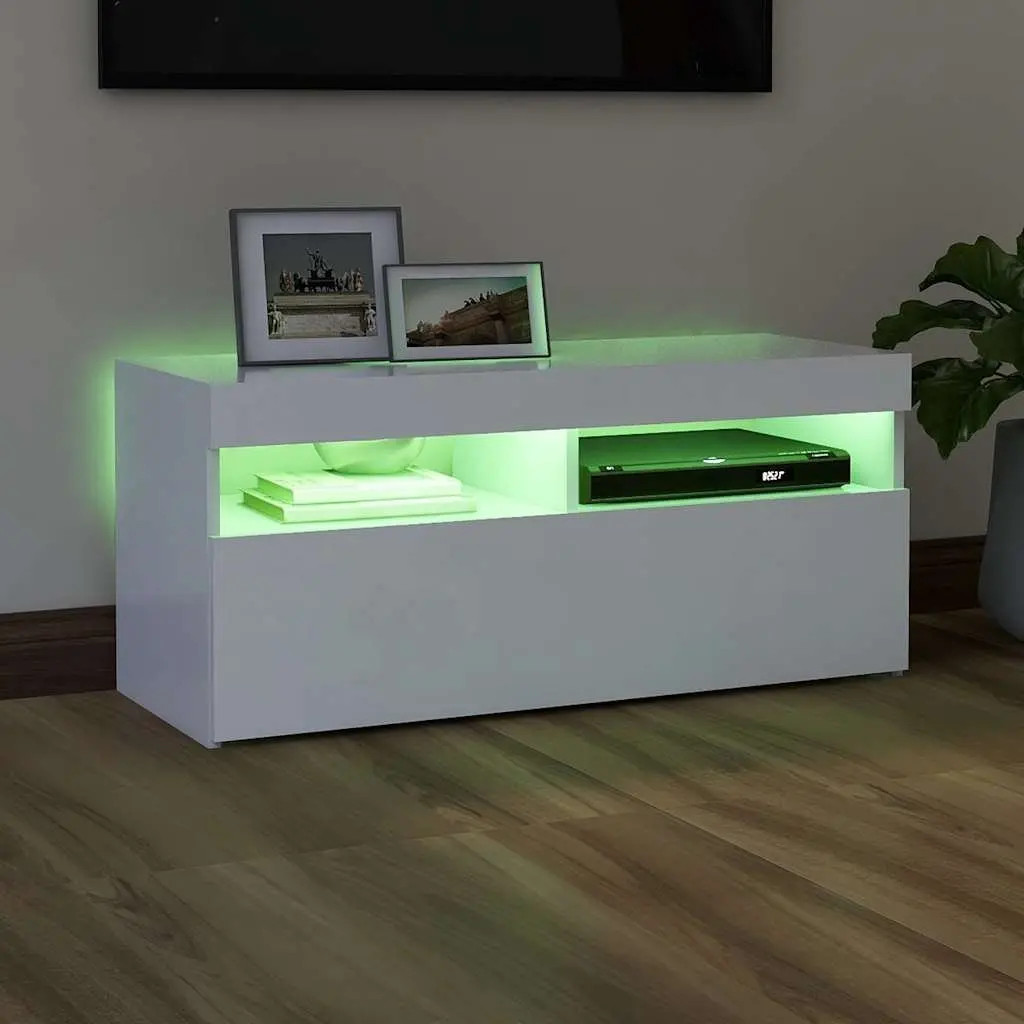 TV Cabinet Media Storage 90x35x40 cm White with RGB LED Lights