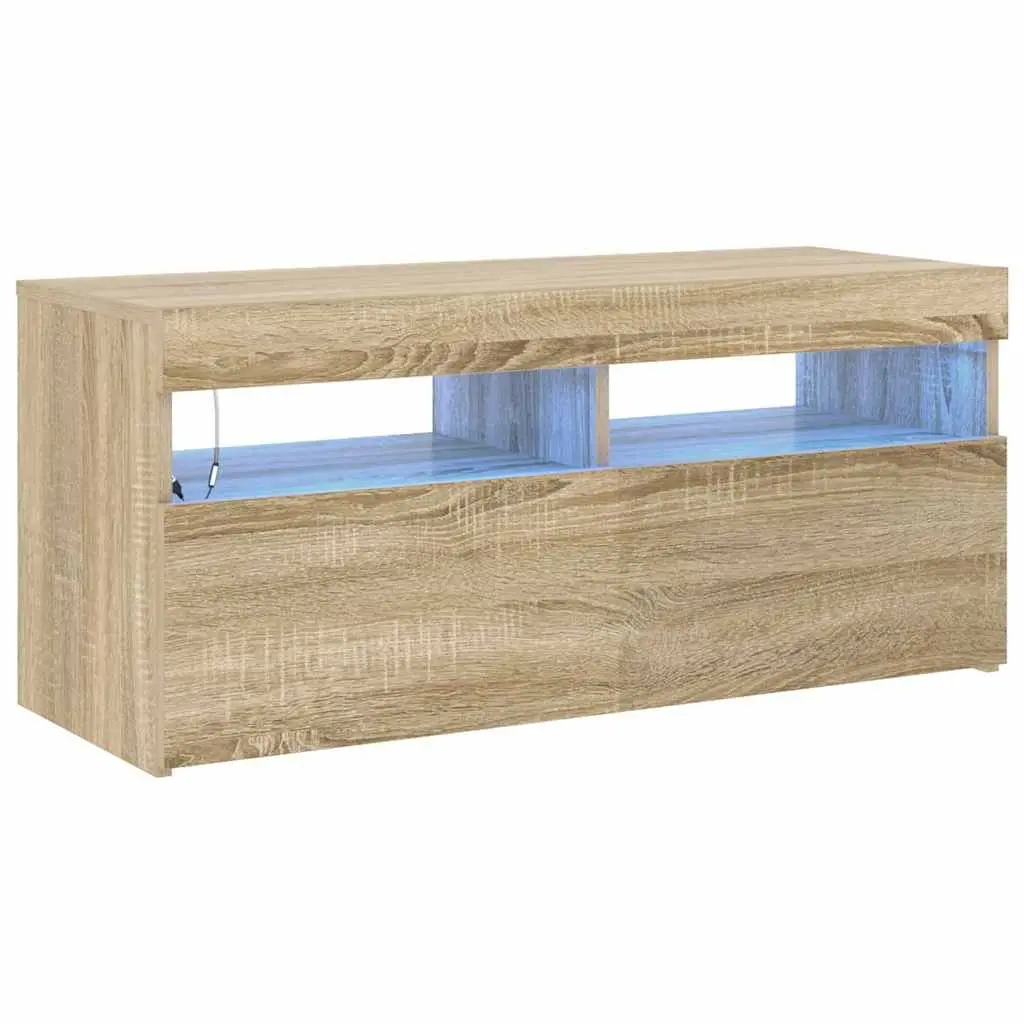 TV Cabinet Unit Brown with RGB LED Lights Media Storage Entertainment Stand