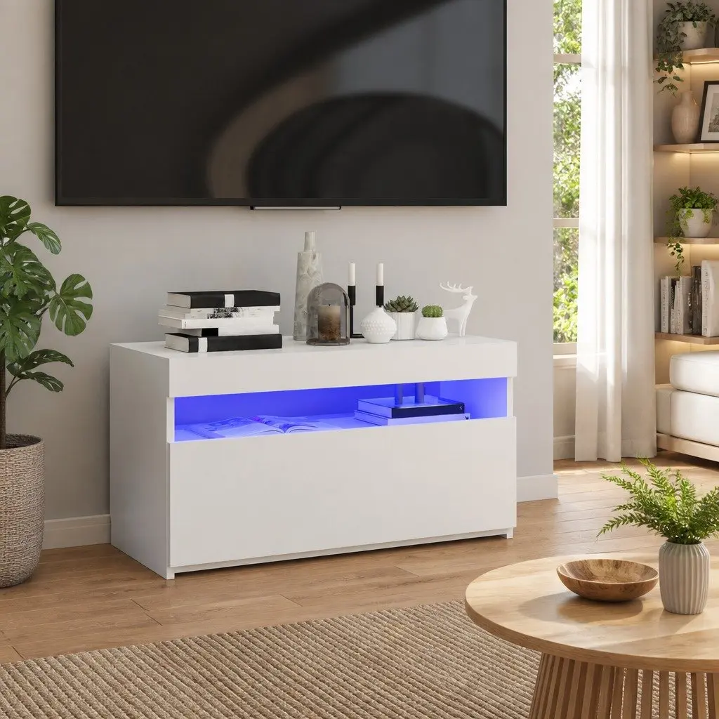 White Media Storage Unit with LED Lighting