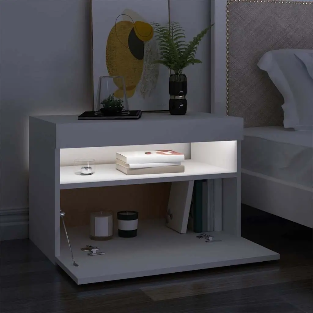 TV Cabinet with RGB LED Lights White Modern Entertainment Unit Storage
