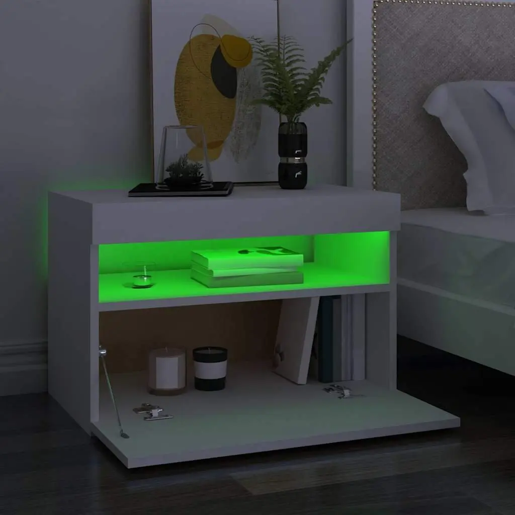 TV Cabinet with RGB LED Lights White Modern Entertainment Unit Storage