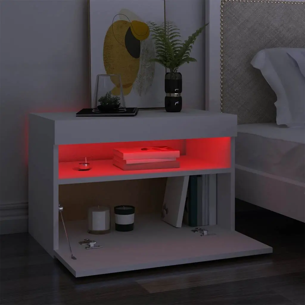 TV Cabinet with RGB LED Lights White Modern Entertainment Unit Storage