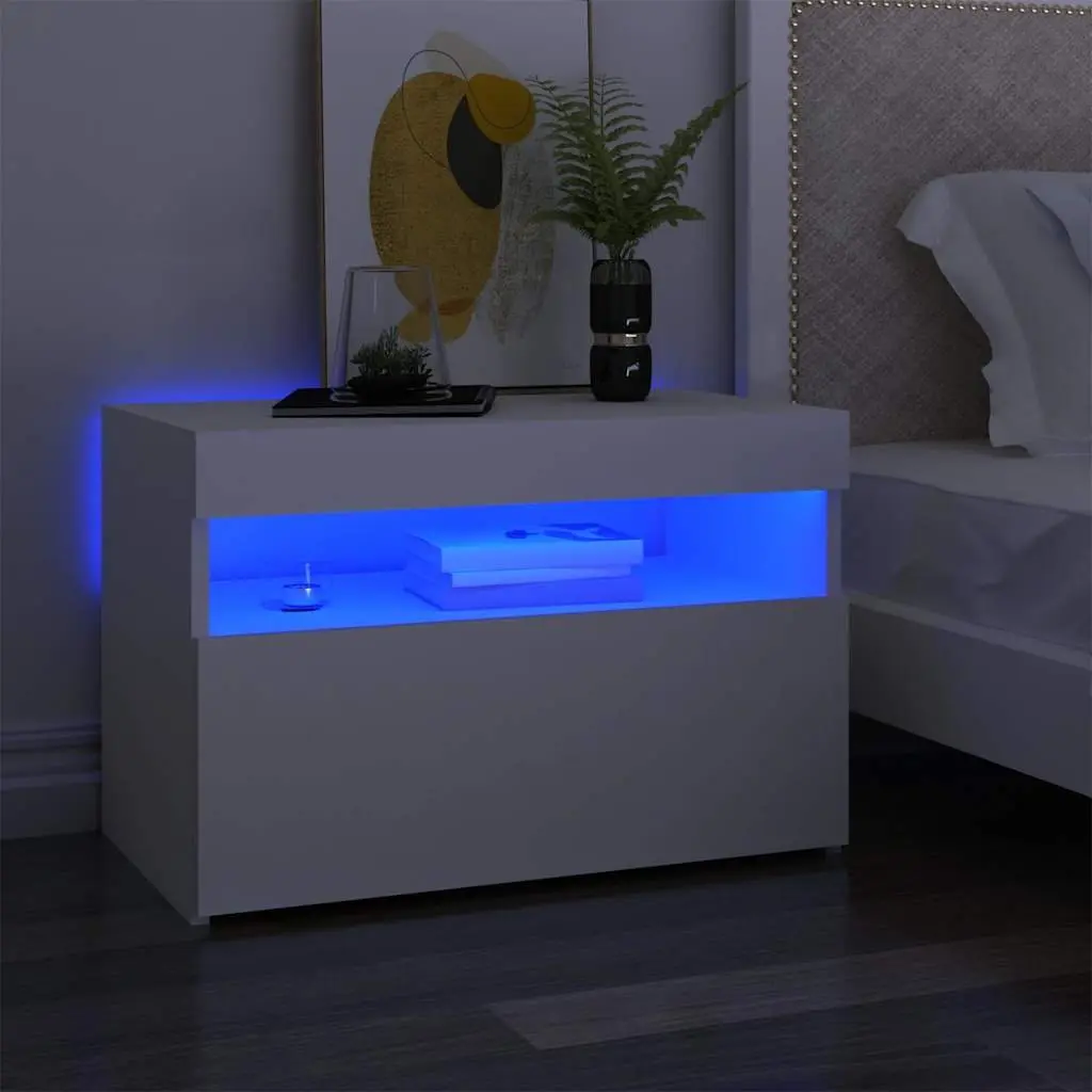 TV Cabinet with RGB LED Lights White Modern Entertainment Unit Storage