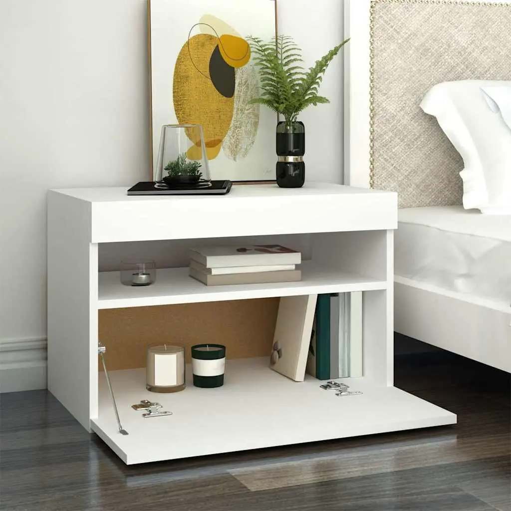TV Cabinet with RGB LED Lights White Modern Entertainment Unit Storage