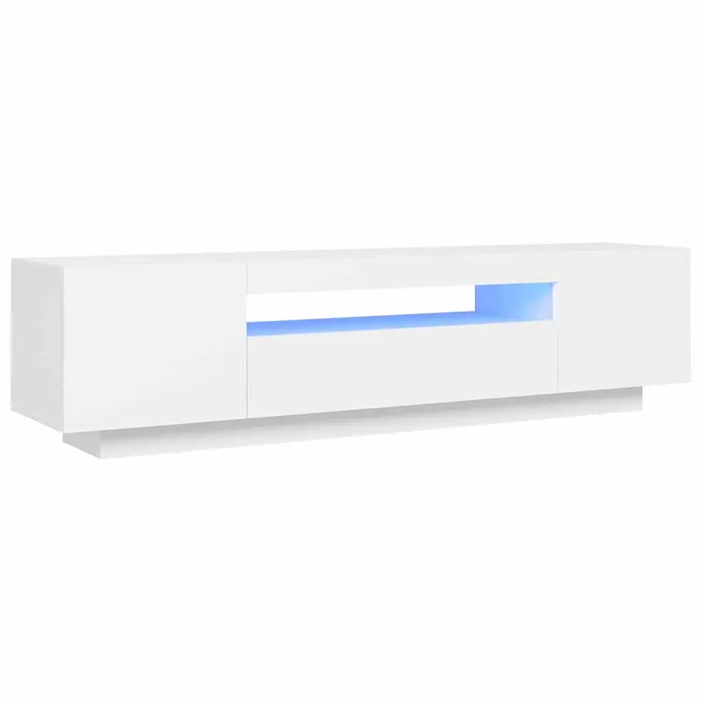 TV Cabinet LED Lights White Floating Shelves Modern Entertainment Unit 160x35x40cm