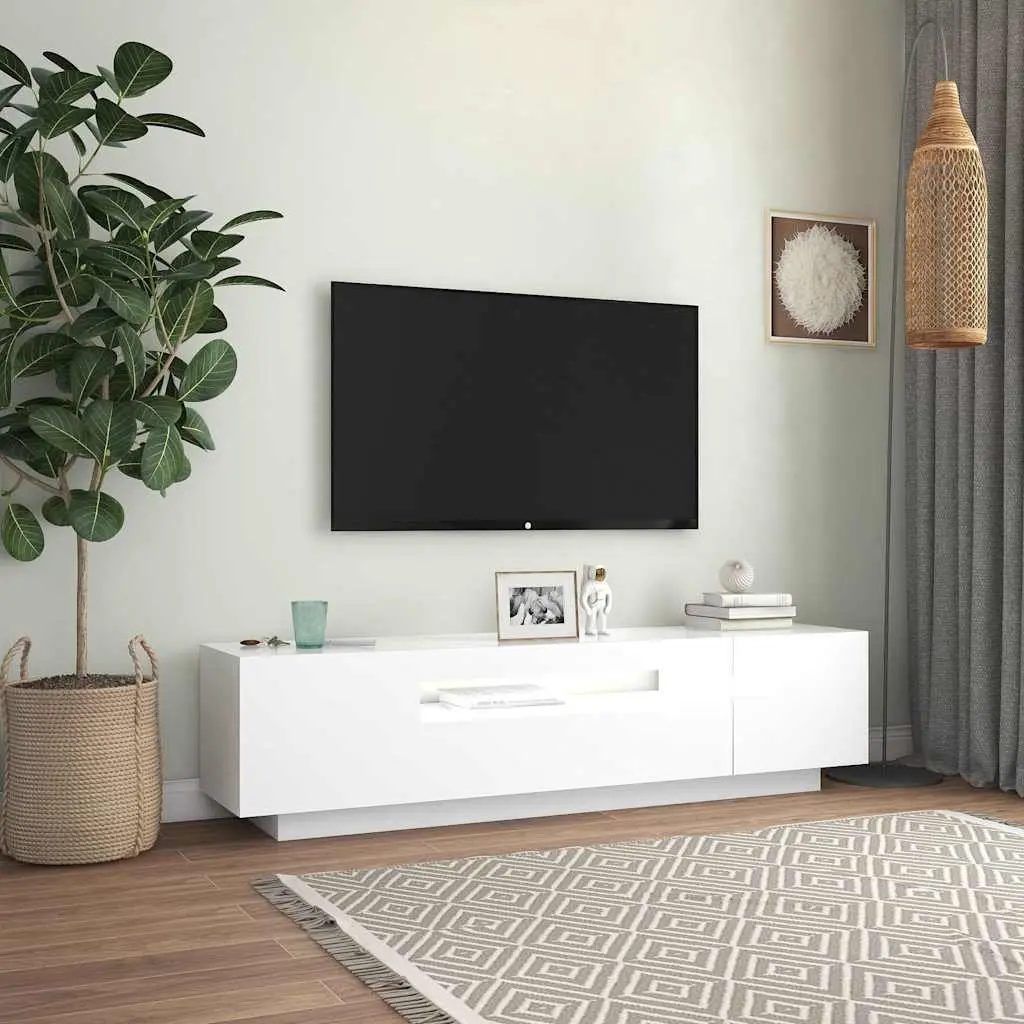 TV Cabinet LED Lights White Floating Shelves Modern Entertainment Unit 160x35x40cm