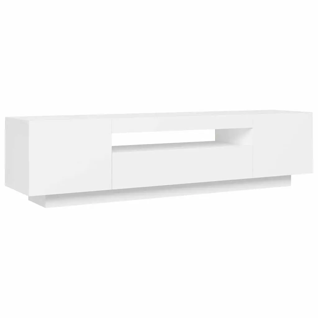 TV Cabinet LED Lights White Floating Shelves Modern Entertainment Unit 160x35x40cm