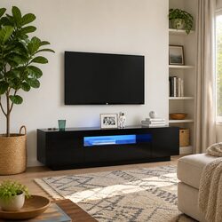 Reliable Black TV Cabinet with Adjustable LED Lights