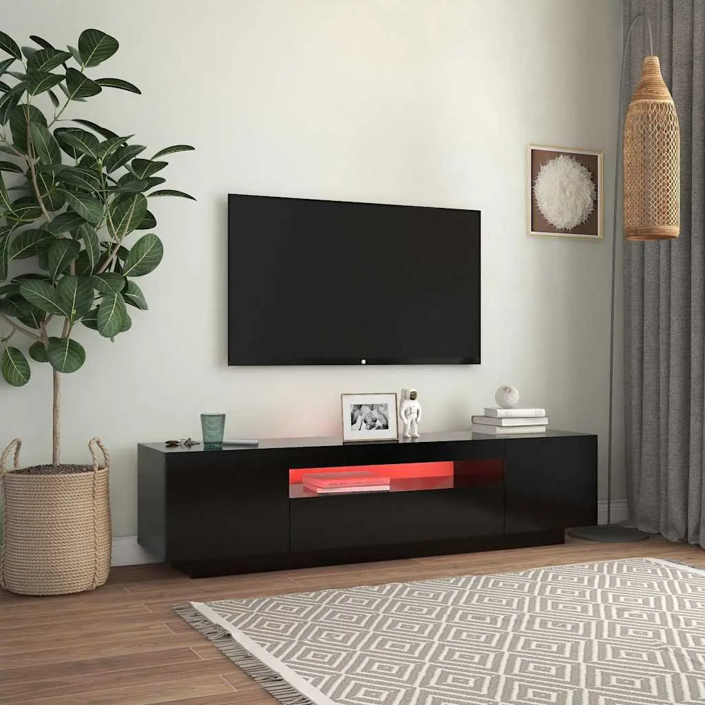 Black TV Cabinet with Adjustable LED Lights