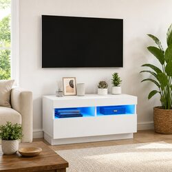 Versatile White TV Cabinet with LED Lighting 80x35x40cm