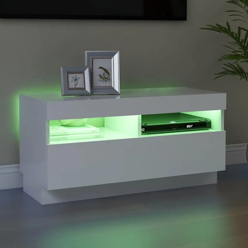 TV Cabinet Media Storage Unit 80x35x40cm White with RGB LED Lights
