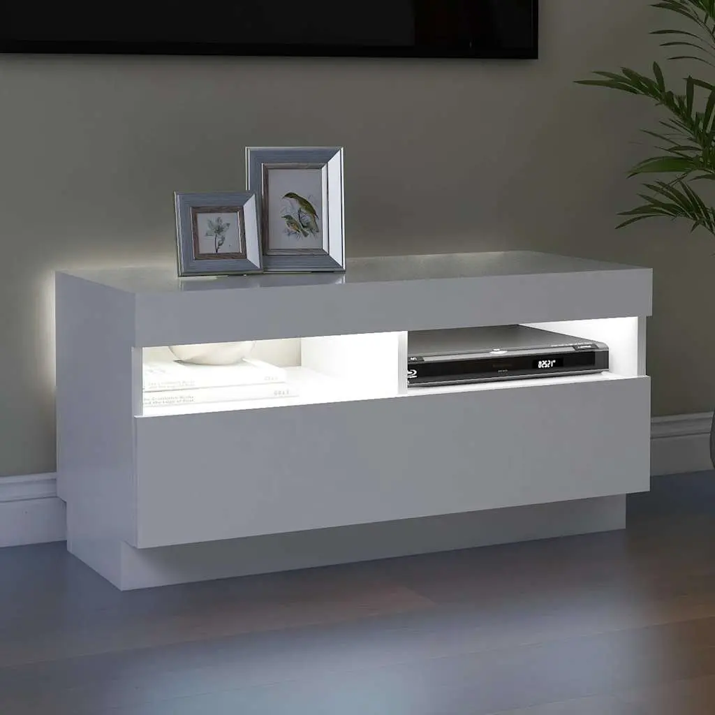 TV Cabinet Media Storage Unit 80x35x40cm White with RGB LED Lights