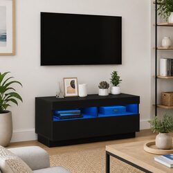 Reliable Black Media Storage Cabinet with LED 80x35x40cm