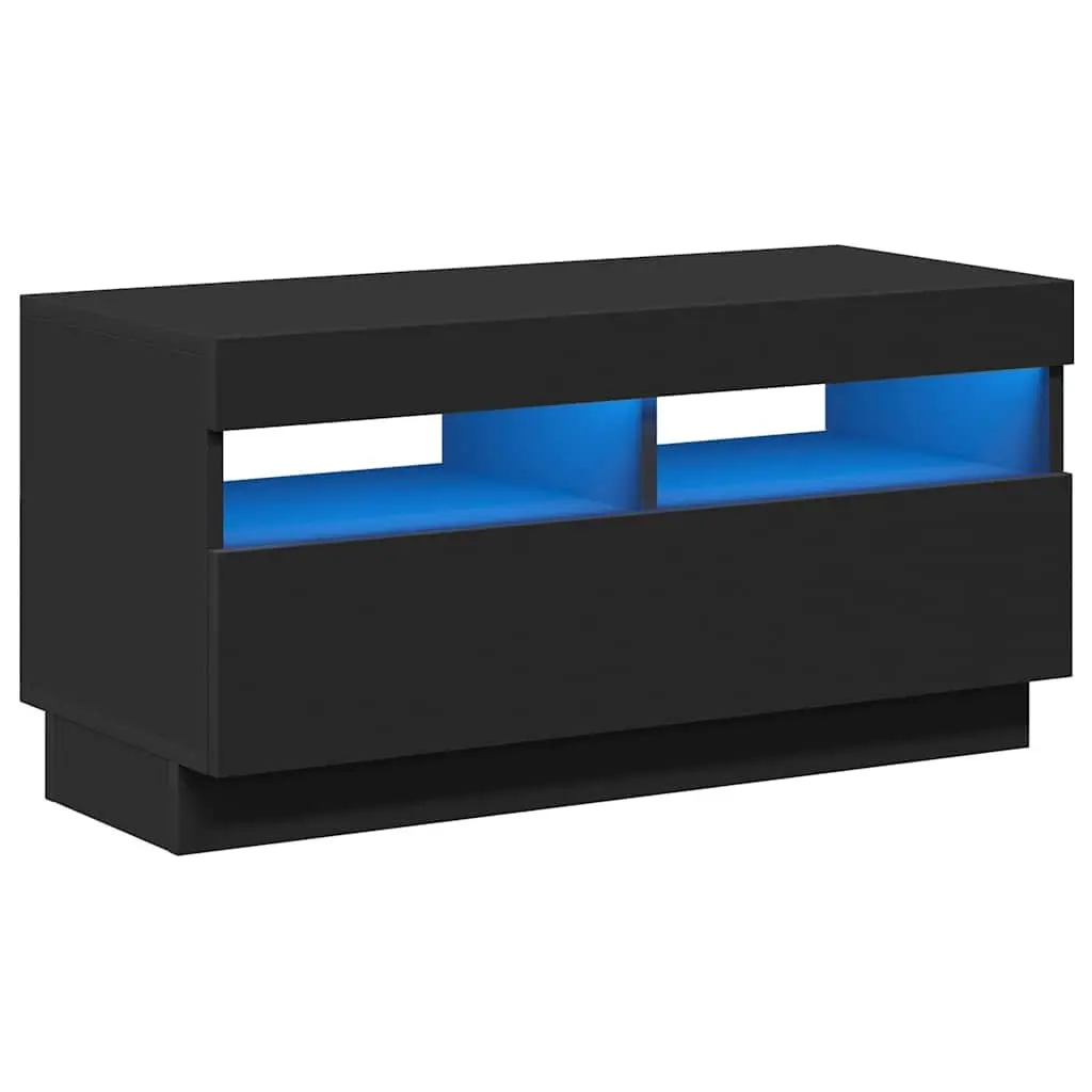 Black Media Storage Cabinet with LED 80x35x40cm