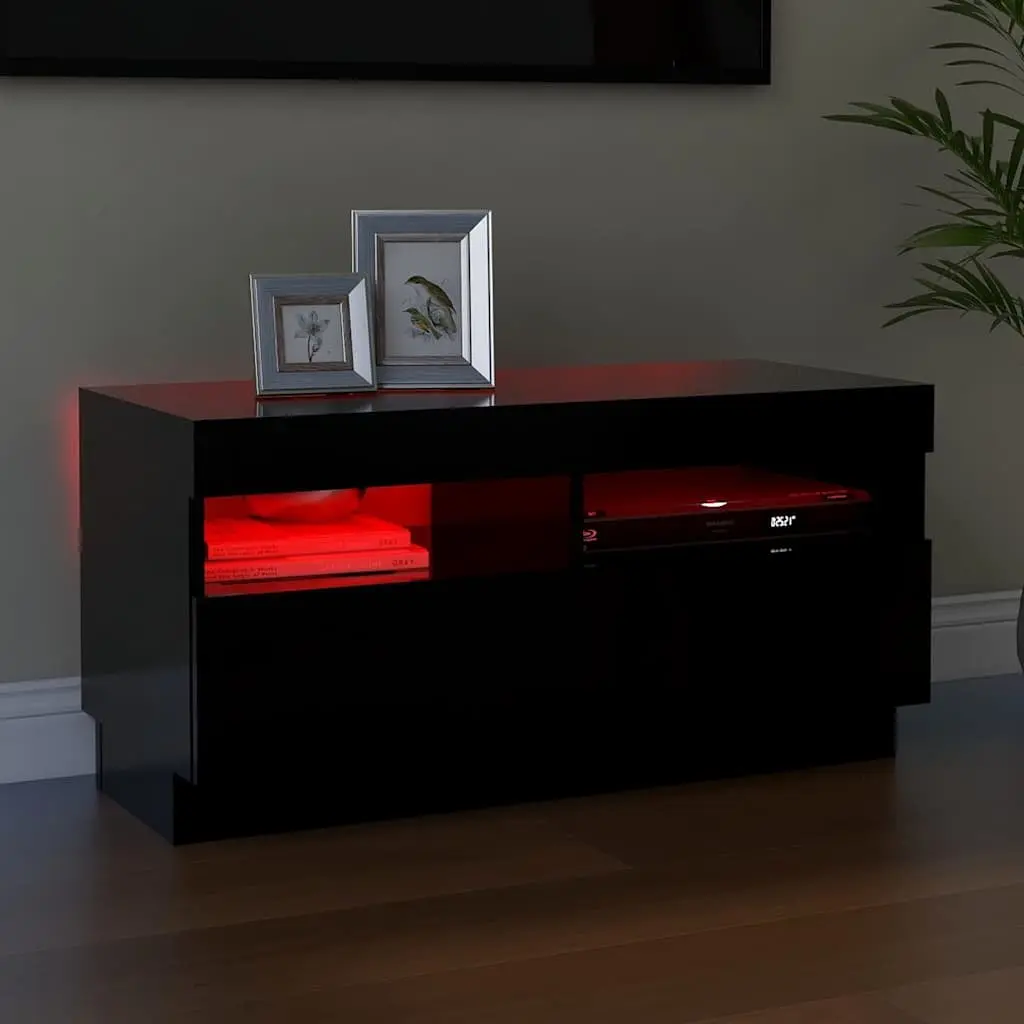 Black Media Storage Cabinet with LED 80x35x40cm