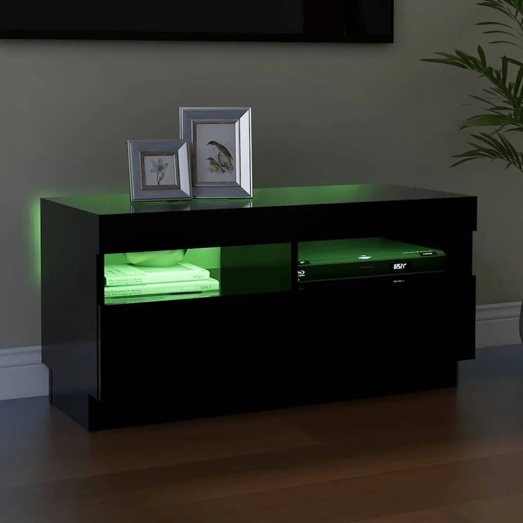 Black Media Storage Cabinet with LED 80x35x40cm