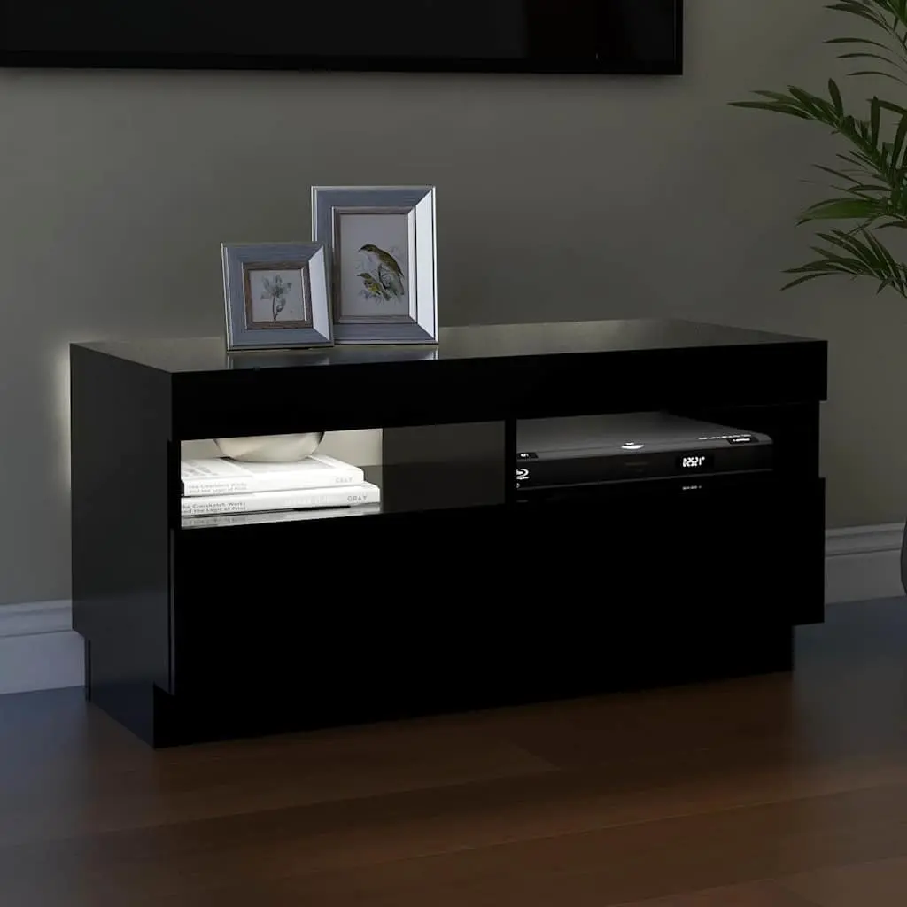Black Media Storage Cabinet with LED 80x35x40cm