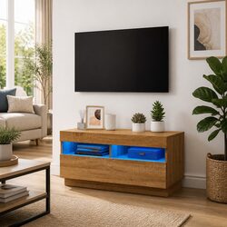 Versatile Brown TV Stand with RGB Lighting Features