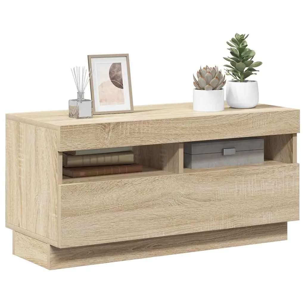 TV Cabinet RGB LED Lights Media Entertainment Stand Brown Wooden Storage 80 x 35 x 40 cm