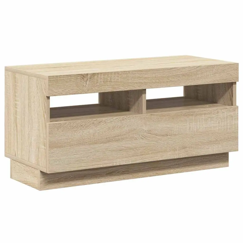 TV Cabinet RGB LED Lights Media Entertainment Stand Brown Wooden Storage 80 x 35 x 40 cm
