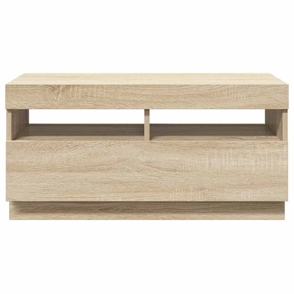 TV Cabinet RGB LED Lights Media Entertainment Stand Brown Wooden Storage 80 x 35 x 40 cm