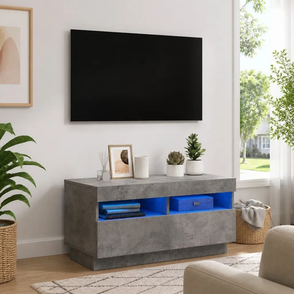 TV Cabinet RGB LED Lights Modern Media Storage Stand Unit 80 x 35 x 40 cm Grey