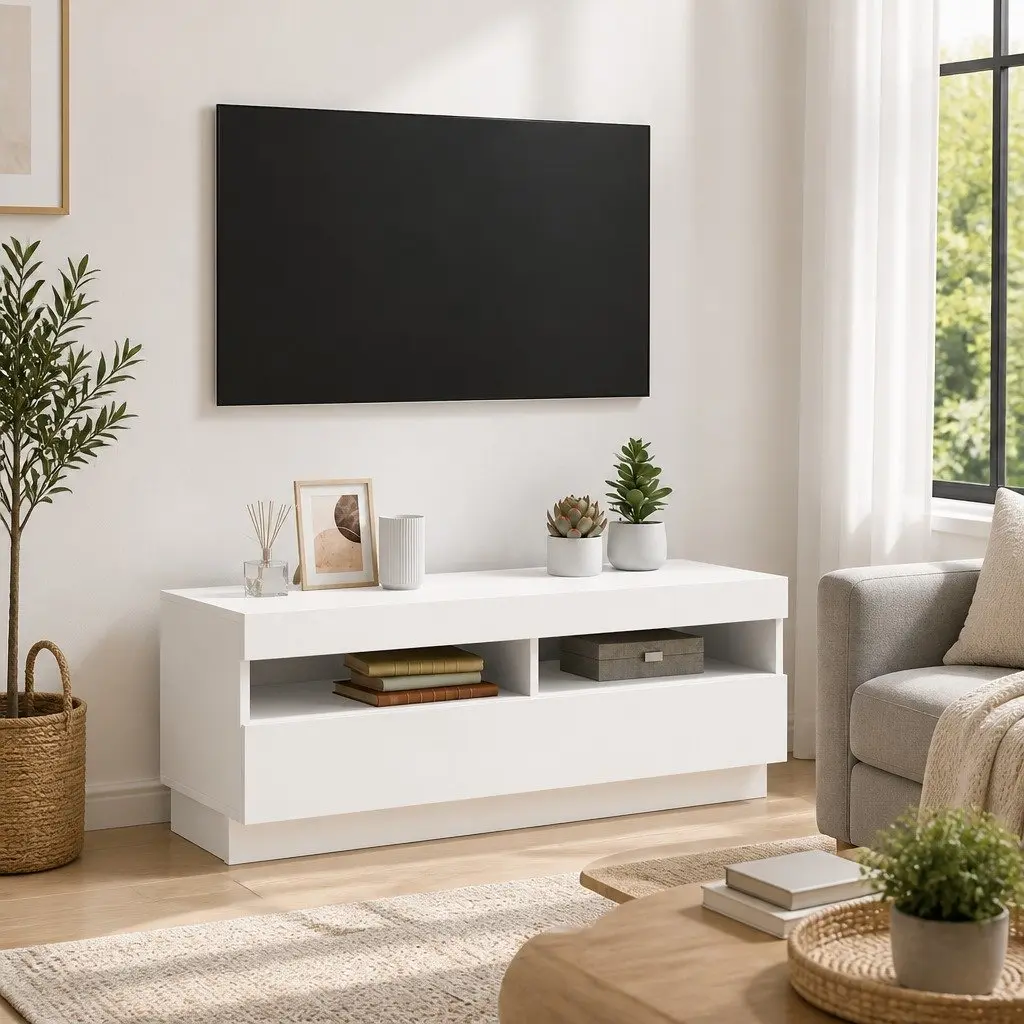 TV Cabinet Media Storage Unit 100x35x40cm White RGB LED Lights