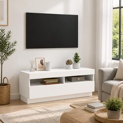 Reliable White TV Cabinet with Adjustable RGB LED Lights