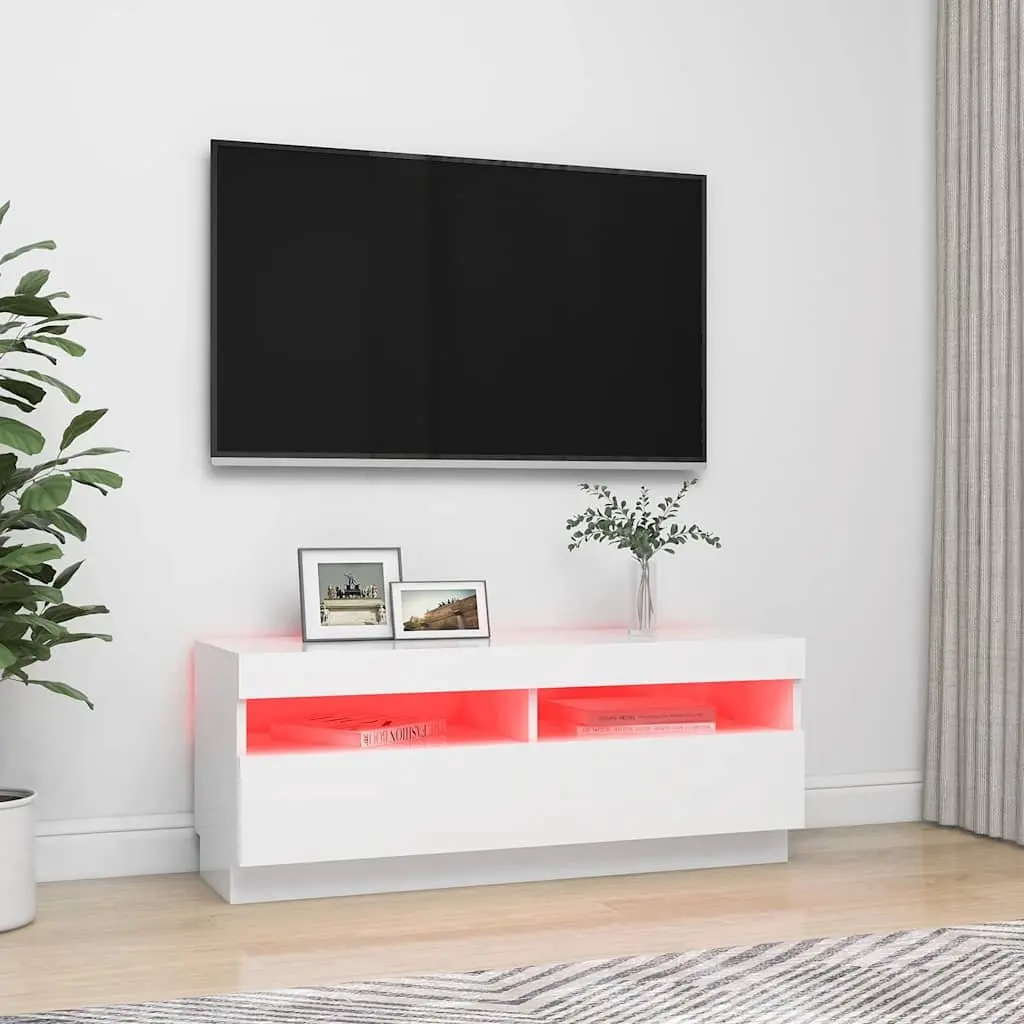 TV Cabinet Media Storage Unit 100x35x40cm White RGB LED Lights