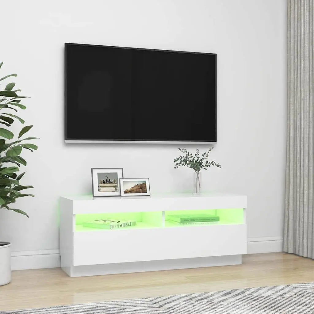 TV Cabinet Media Storage Unit 100x35x40cm White RGB LED Lights
