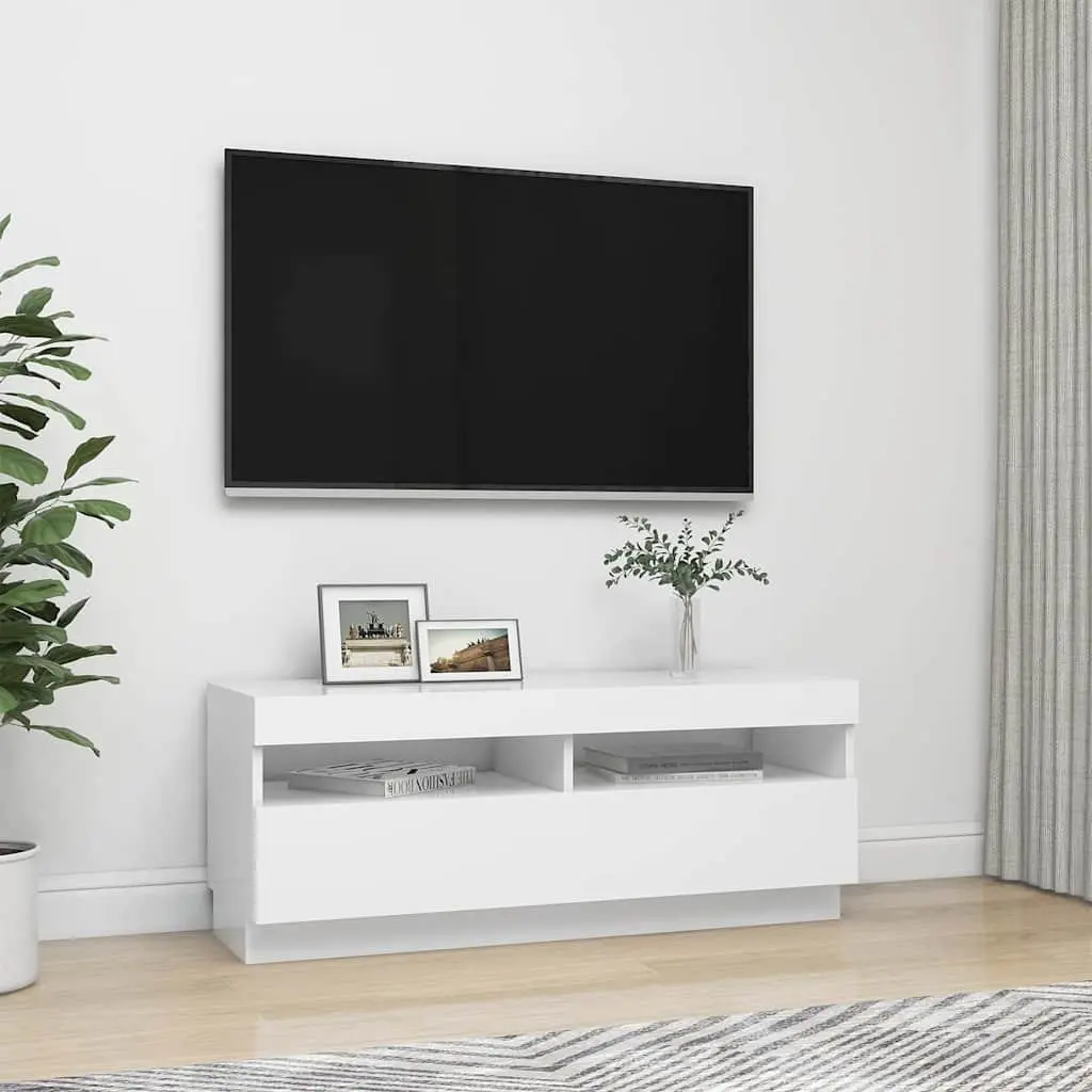 TV Cabinet Media Storage Unit 100x35x40cm White RGB LED Lights