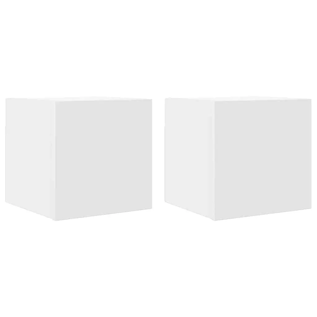 Wall Mounted TV Cabinet Set 2 Pieces White Storage Unit Floating Shelf