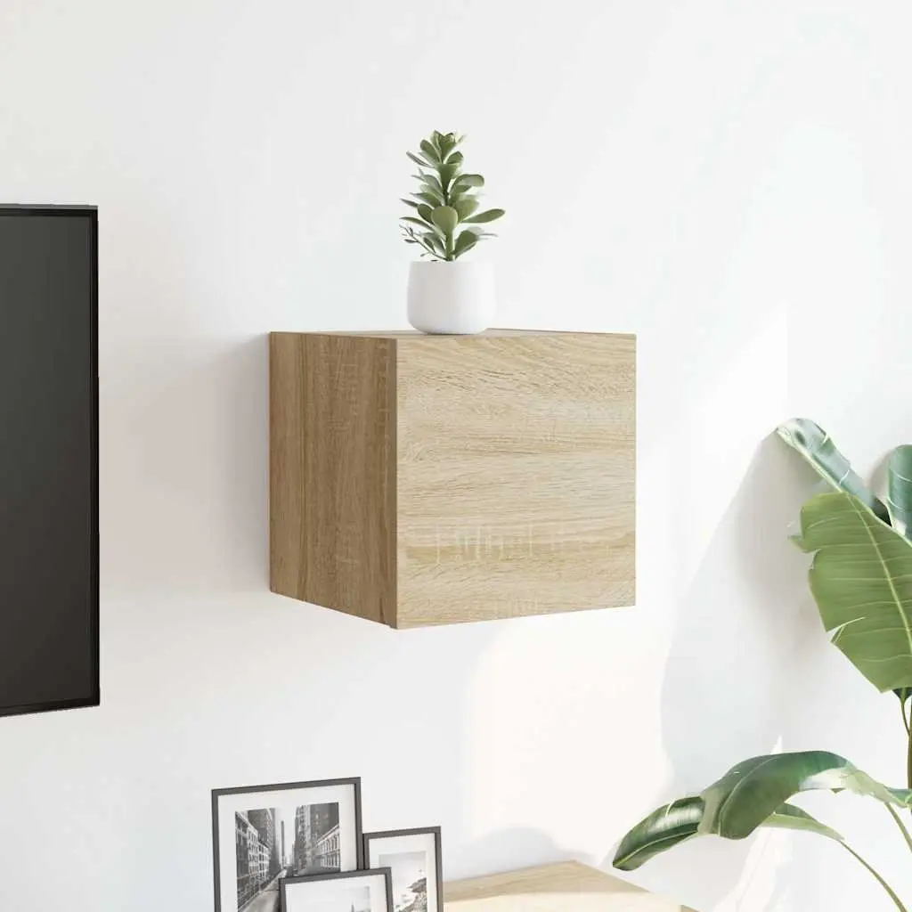 Wall Mounted TV Cabinet Storage Unit Sonoma Oak Home Entertainment Media Display