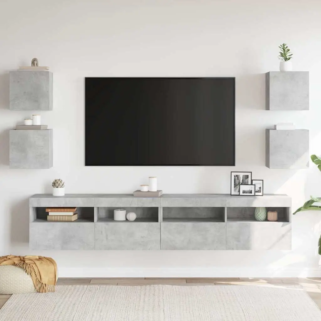 Wall Mounted TV Cabinet Set 4 Pieces Grey Storage Compartment Shelving Unit