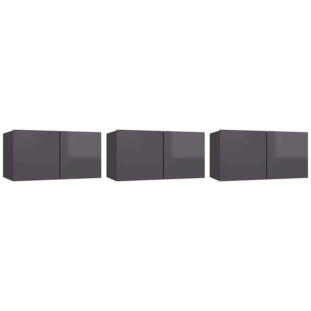 Hanging TV Cabinet Set 3 Pcs Wall Mount Living Room Storage Grey Modern