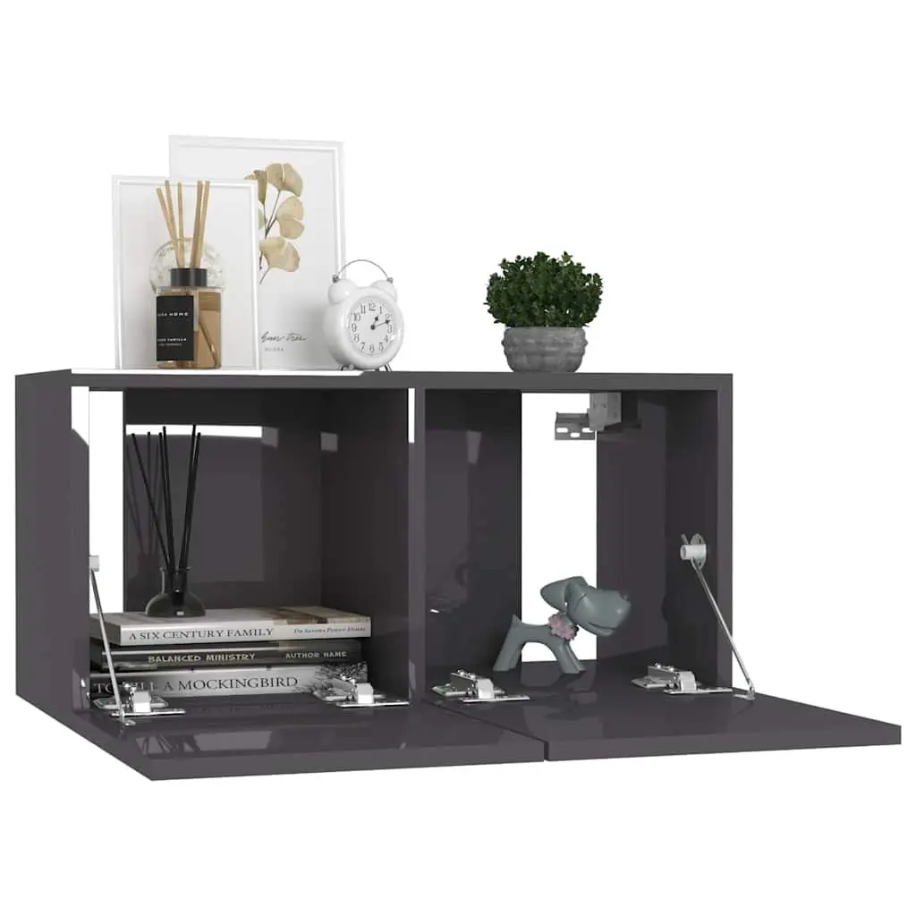 Hanging TV Cabinet Set 3 Pcs Wall Mount Living Room Storage Grey Modern