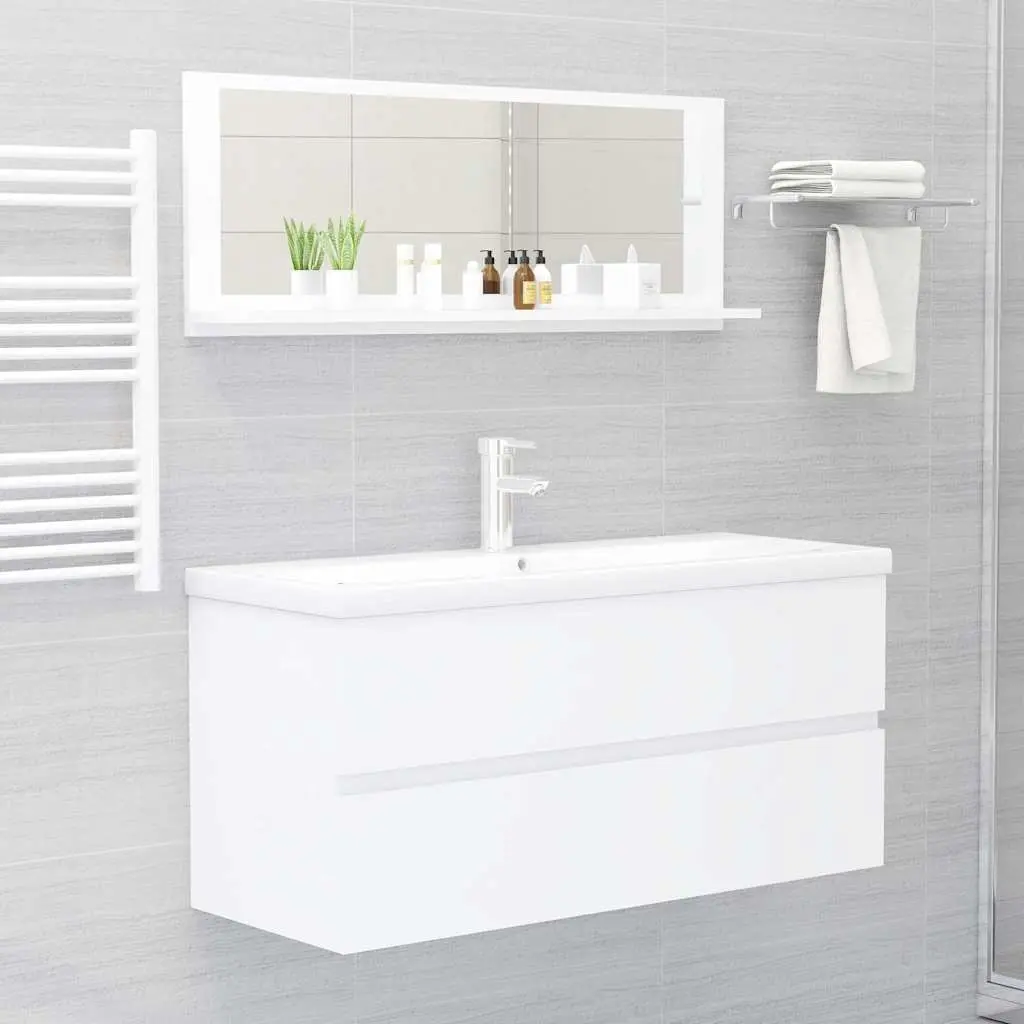 Bathroom Mirror Wall Mount Vanity Unit Engineered Wood Shelf Storage White