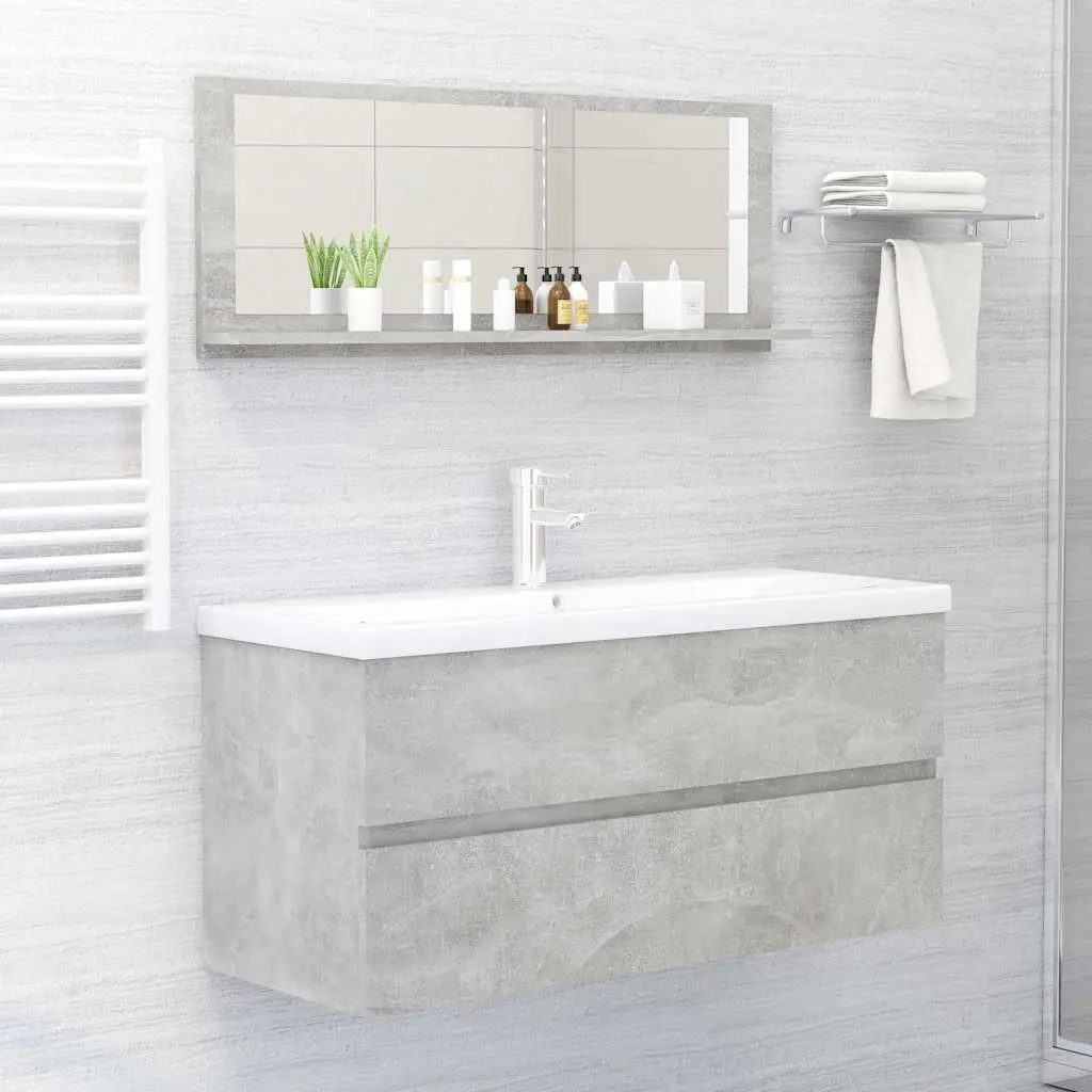 Bathroom Vanity Mirror Storage Shelf Wall Mount 100x10.5x37cm Grey Engineered Wood
