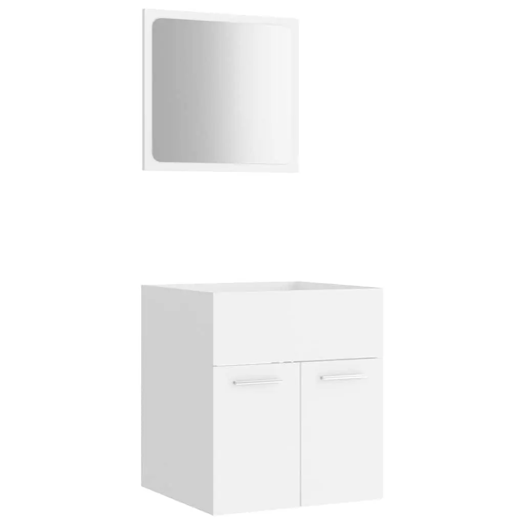 Bathroom Furniture Set Storage 2 Piece White Engineered Wood Cabinet Mirror